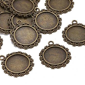 Vintage Flat Round Alloy Pendant Cabochon Settings, Cadmium Free & Nickel Free & Lead Free, Antique Bronze, Tray: 20mm, 34x30x2mm, Hole: 2.5mm