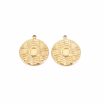 Ion Plating(IP) 304 Stainless Steel Pendant Enamel Settings, Flat Round, Real 14K Gold Plated, 18x16x2mm, Hole: 1.5mm
