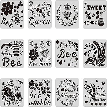Large Plastic Reusable Drawing Painting Stencils Templates Sets, for Painting on Scrapbook Fabric Canvas Tiles Floor Furniture Wood, Bees Pattern, 30x30cm, 12pcs/set