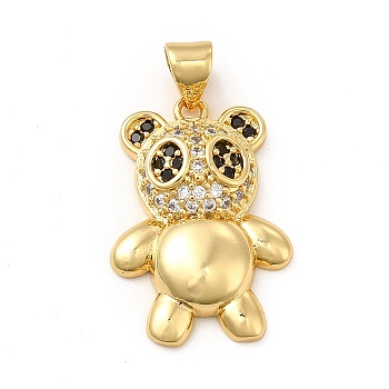 Rack Plating Brass Micro Pave Cubic Zirconia Pendants, Cadmium Free & Lead Free, Real 18K Gold Plated, Panda Charm, Clear & Black, 23x16x5mm, Hole: 6x4mm