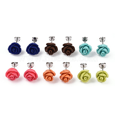 Synthetical Coral Flower Ear Studs(EJEW-R102-01)-2