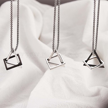 304 Stainless Steel Triangle & Rhombus Pendant Necklace with Box Chains(JN1045B)-4