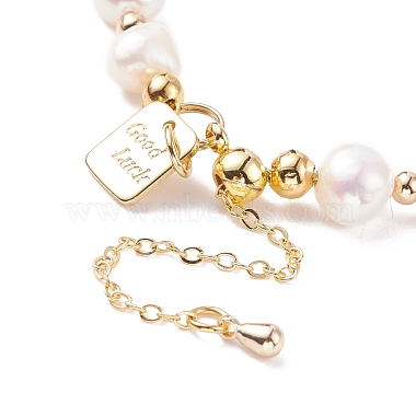 Bracelet en perles de perles naturelles avec mot porte-bonheur en laiton pour femme(BJEW-JB08165-02)-5