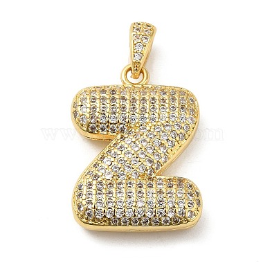 Real 18K Gold Plated Clear Letter Z Brass+Cubic Zirconia Pendants