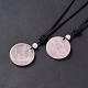 Natural Rose Quartz Flat Round with Hexagon Pendant Necklace with Nylon Cord for Women(NJEW-P274-05-06)-1