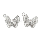Brass Micro Pave Clear Cubic Zirconia Charms, Butterfly Charms, Platinum, 12x13.5x5.5mm, Hole: 1.4mm(KK-C259-18P)