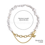 Natural Howlite Chip Beaded Necklaces with Alloy Lip Charms, Golden, 18.11 inch(46cm)(WGDF26A-09)