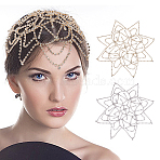 2Pcs 2 Colors Brass Rhinestone Tassel Chain Headbands for Women, Golden & Silver, 260x260x5mm, 1pc/color(OHAR-HS0001-06)