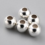 Brass Spacer Beads, Long-Lasting Plated, Round, 925 Sterling Silver Plated, 4x3.5mm, Hole: 1.2~1.3mm(KK-O133-010C-S-01)