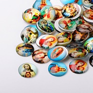 Jesus and the Virgin Printed Glass Half Round/Dome Cabochons, Mixed Color, 14x5mm(X-GGLA-N004-14mm-A)