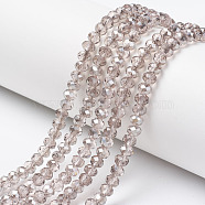 Electroplate Transparent Glass Beads Strands, Half Gray Plated, Faceted, Rondelle, Antique White, 6x5mm, Hole: 1mm, about 85~88pcs/strand, 16.1~16.5 inch(41~42cm)(EGLA-A034-T6mm-E09)