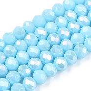 Electroplate Glass Beads Strands, Opaque Solid Color, AB Color Plated, Faceted, Rondelle, Light Sky Blue, 2.5x2mm, Hole: 0.4mm, about 150~170pcs/strand, 11 inch(27.5cm)(EGLA-A034-P1mm-B14)