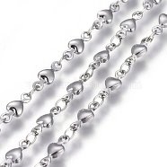 304 Stainless Steel Link Chains, Soldered, Heart, Stainless Steel Color, 8.5x3x1.5mm(STAS-P219-42)