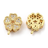 Rack Plating Eco-Friendly Brass Micro Pave Cubic Zirconia Slider Charms, Lead Free & Cadmium Free, Clover, Real 18K Gold Plated, 11x9x4mm, Hole: 1.2~1.6x1.3~1.4mm(KK-F856-10G)