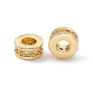 Brass Spacer Beads, with Crystal Rhinestone, Flat Round, Real 18K Gold Plated, 7x3~3.7mm, Hole: 3.4mm(KK-E068-VD011-2)