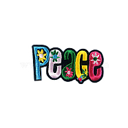 Rainbow Theme Word Peace Computerized Embroidery Cloth Iron On/Sew On Patches, Costume Accessories, Appliques, Word, 45x95mm(RABO-PW0001-124A)
