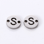 201 Stainless Steel Links, Laser Cut, Flat Round with Letter, Letter.S, 6x6x1mm, Hole: 0.8mm(STAS-R112-01S)