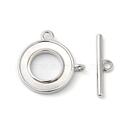 Brass Toggle Clasps, with Shell, Ring, Real Platinum Plated, Ring: 18x18x2mm, Hole: 1.8mm, Bar: 18x5x2mm, Hole: 1.8mm(KK-P234-78P)