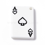 Printed Acrylic Pendants, Rectangle with Ace of Hearts Charm, White, 26x16.7x3.3mm, Hole: 2.2mm(MACR-C013-01A)