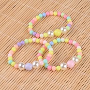 Round Opaque Acrylic Beaded Stretch Kids Bracelets, with Imitation Pearl Acrylic Beads, Mixed Color, 1-3/4 inch(4.6cm)(X-BJEW-JB02306)