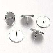 Flat Round Stainless Steel Stud Earring Settings, Stainless Steel Color, Tray: 18mm, 20mm, Pin: 0.7mm(X-STAS-M227-18mm)