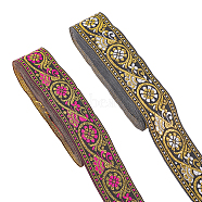 AHADERMAKER 14M 2 Colors Ethnic Style Embroidery Polyester Ribbons, Jacquard Ribbon, Garment Accessories, Floral Pattern, Mixed Color, 34mm, 7m/color(SRIB-GA0001-03)