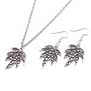 Zinc Alloy Coconut Leaf Jewelry Sets, Pendant Necklaces and Dangle Earrings, Antique Silver, 18.5 inches, 36x22mm(SJEW-BB16592)