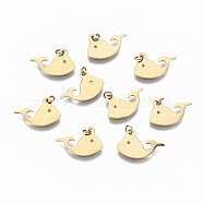 304 Stainless Steel Charms, with Jump Rings, Laser Cut, Whale Shape, Real 14K Gold Plated, 10x15x1mm, Jump Ring: 3x0.4mm, 2.2mm inner diameter(STAS-S116-061G)