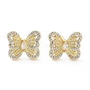 Butterfly Rack Plating Brass Micro Pave Clear Cubic Zirconia Stud Earrings for Women, Long-Lasting Plated, Lead Free & Cadmium Free, Real 18K Gold Plated, 11.5x13.5mm(KK-Z038-17G)