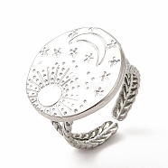 304 Stainless Steel Sun & Moon Planet Open Cuff Ring for Women, Stainless Steel Color, Inner Diameter: 17mm(RJEW-B027-20P)