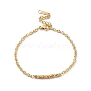 Ion Plating(IP) 304 Stainless Steel Round Beaded Link Bracelet with Oval Link Chains for Women, Real 14K Gold Plated, 6-5/8 inch(16.7cm)(BJEW-G667-09G)