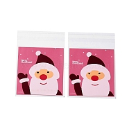 Christmas Theme Plastic Bakeware Bag, with Self-adhesive, for Chocolate, Candy, Cookies, Square, Pale Violet Red, 130x100x0.2mm, about 100pcs/bag(OPP-Q004-03C)