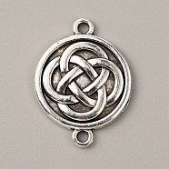 Tibetan Style Alloy Knot Connector Charms, Flat Round, Flower Pattern, 26.5x20x2.5mm, Hole: 1.8mm(FIND-CJC0007-41C)