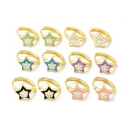 Enamel Star Hoop Earrings with Clear Cubic Zirconia, Real 18K Gold Plated Brass Jewelry for Women, Cadmium Free & Nickel Free & Lead Free, Mixed Color, 15.5x17.5x2.5mm, Pin: 1mm(EJEW-E270-02G)