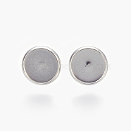 Eco-Friendly 316 Surgical Stainless Steel Stud Earring Settings, Flat Round, Stainless Steel Color, Tray: 10mm, 12x2mm, Pin: 0.7mm(X-STAS-F181-01P-10mm)