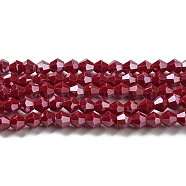 Opaque Solid Color Electroplate Glass Beads Strands, Pearl Luster Plated, Faceted, Bicone, Dark Red, 4x4mm, Hole: 0.8mm, about 87~98pcs/strand, 12.76~14.61 inch(32.4~37.1cm)(GLAA-F029-P4mm-C01)