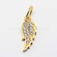 CZ Brass Micro Pave Cubic Zirconia Wing Charms, Golden, 15x6x2mm, Hole: 4mm(ZIRC-L018-18G)