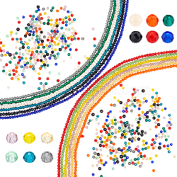 Elite 12 Strands 12 Colors Transparent Glass Beads Strands, Faceted, Round, Mixed Color, 2mm, Hole: 0.6mm, about 182~201pcs/strand, 14.57~15.24''(37~38.7cm)/strand, 1 strand/color(GLAA-PH0001-89)