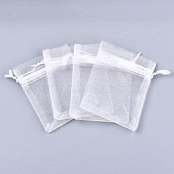 Organza Gift Bags with Drawstring, Jewelry Pouches, Wedding Party Christmas Favor Gift Bags, White, 12x9cm(OP-R016-9x12cm-04)