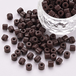 Opaque Glass Bugle Beads, Round Hole, Coconut Brown, 4x5mm, Hole: 1.6mm, about 2250pcs/bag(SEED-S050-A-002)