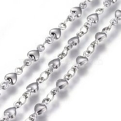 Tarnish Resistant 304 Stainless Steel Link Chains, Soldered, Heart, Stainless Steel Color, 8.5x3x1.5mm(STAS-P219-42)