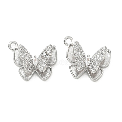 Brass Micro Pave Clear Cubic Zirconia Charms, Butterfly Charms, Platinum, 12x13.5x5.5mm, Hole: 1.4mm(KK-C259-18P)