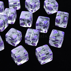 Transparent Printed Acrylic Beads, Square with Fruit Pattern, Grape Pattern, 16x16x16mm, Hole: 3mm(MACR-S374-08A-04)