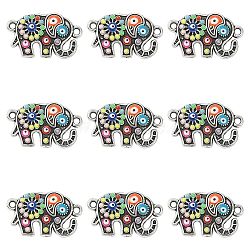 Alloy Connector Charms, with Colorful Glass Seed Beads, Elephant Links, Antique Silver, 13.5x22.5x3mm, Hole: 1.5mm(FIND-YW0004-38)