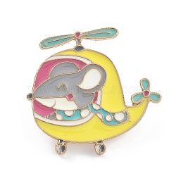 Airplane with Mouse Enamel Pins, Golden Alloy Brooches for Backpack Clothes, Yellow, 28.5x30mm(JEWB-K024-05B-G)