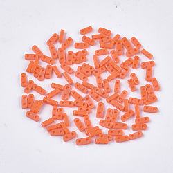2-Hole Opaque Glass Seed Beads, Rectangle, Coral, 4.5~5x2x1~1.5mm, Hole: 0.5~0.8mm(SEED-S023-21A-02)