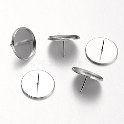 Tarnish Resistant Flat Round Stainless Steel Stud Earring Settings, Stainless Steel Color, Tray: 18mm, 20mm, Pin: 0.7mm(X-STAS-M227-18mm)