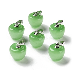 Cat Eye Pendants, with Iron Loops, Dyed, Apple, Light Green, 15x13.5mm, Hole: 5x3mm(G-C105-02P-04)