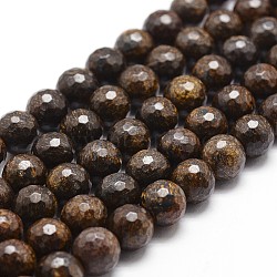 Natural Bronzite Beads Strands, Faceted, Round, 12mm, Hole: 1mm, about 31pcs/strand, 14.9 inch~15.1 inch(G-D840-18-12mm)