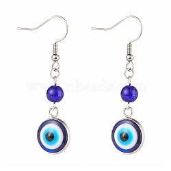 304 Stainless Steel Dangle Earrings, with Resin Evil Eye, Stainless Steel Color, 50mm, Pin: 0.7mm(EJEW-JE04552-02)